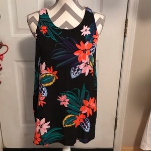 100% Rayon.  Black floral